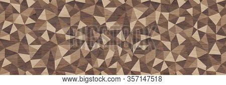 Abstract Parquet Floor With Rumpled Futuristic Triangular Geometric Surface And Wooden Background