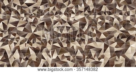 Abstract Parquet Floor With Rumpled Futuristic Triangular Geometric Surface And Wooden 3d Background
