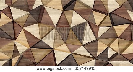 Abstract Parquet Floor With Rumpled Futuristic Triangular Geometric Surface And Wooden 3d Background