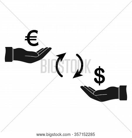 Arm And Exchange Money Icon. Euro And Dollar Near To Each Other. Interaction And Interdependence Of 