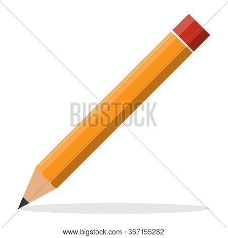 Pencil, Realistic Pencil With Shadow, Isolated On A White Background. Vector, Cartoon Illustration.