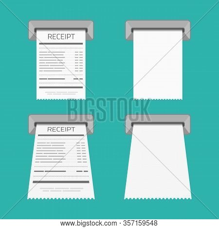 Blank Vector Shopping Cash Receipt. Paper Printed Atm Transaction Record Receipt. Design Template Of