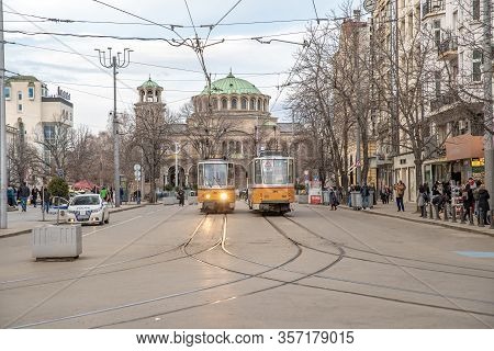 Sofie - March 2, 2020: Street Of The Capital Of Bulgaria