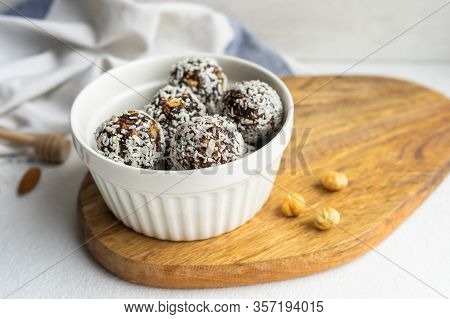 Energy Balls For Vegans In A White Plate
