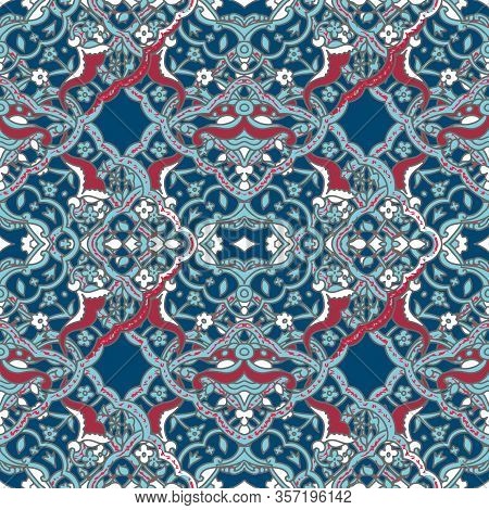 Abstract Ethnic Spanish Patchwork Tile Wallpaper, Vector Seamless Pattern.
