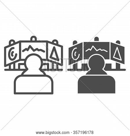 Game Developer Monitors Line And Solid Icon. Development, Programmer Workplace Symbol, Outline Style