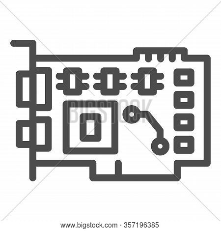 Video Card Line Icon. Circuit Board With Integrated Memory And Gpu Symbol, Outline Style Pictogram O