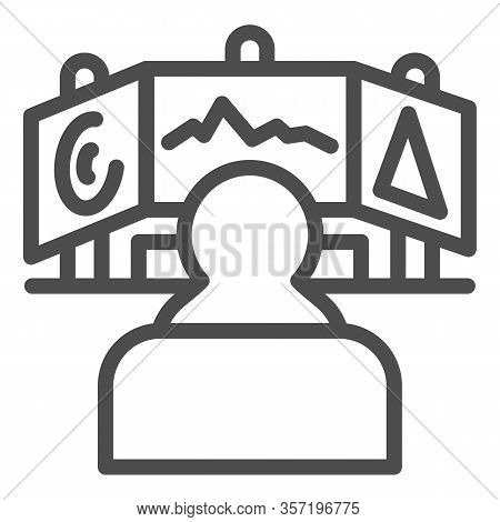 Game Developer Monitors Line Icon. Development, Programmer Workplace Symbol, Outline Style Pictogram