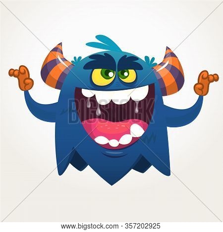 Angry Cartoon Black Monster Screaming. Yelling Angry Monster Expression. Halloween Illustration