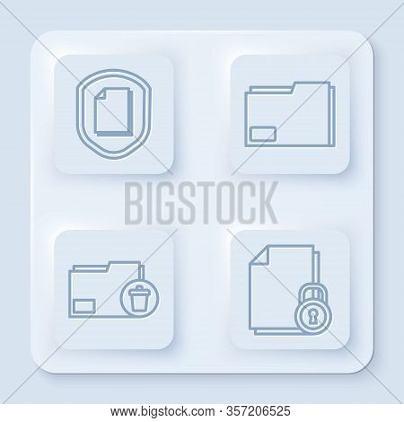 Set Line Document Protection Concept, Document Folder, Delete Folder And Document And Lock. White Sq