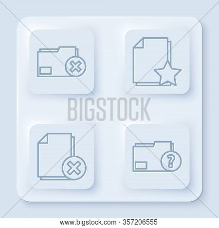 Set Line Delete Folder, Document With Star, Delete File Document And Unknown Document Folder. White 