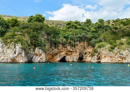 Caves In The Infreschi Bay From The Sea, Camerota, Campania, Italy