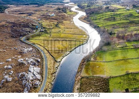 Aerial View Of Gweebarra River Between Doochary And Lettermacaward In Donegal - Ireland.