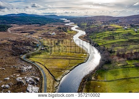 Aerial View Of Gweebarra River Between Doochary And Lettermacaward In Donegal - Ireland.