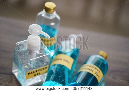 Sanitizer Gel And Isopropyl Alcohol For Corona Virus Or Covid-19 Protection.