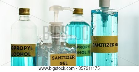 Sanitizer Gel And Isopropyl Alcohol For Corona Virus Or Covid-19 Protection.