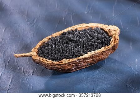 Hawaiian Black Salt In Organic Bowl. Text Space