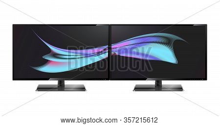 Two Desktop Monitors Full Hd Aspect Ratio 16 9. Multiple Screen. Multiple Wallpaper On Transparent S