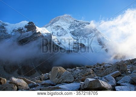 Mount Makalu With Clouds, Nepal Himalayas Mountains, Barun Valley