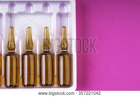 Medical Transparent Capsules Ampoules From Brown Medical Glass, Medicine, Vactination, Injection, Dr