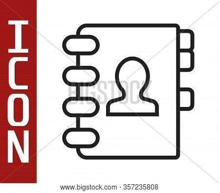Black Line Address Book Icon Isolated On White Background. Notebook, Address, Contact, Directory, Ph