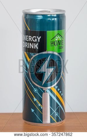 Pruszcz Gdanski, Poland - March 21, 2020: Home Energy Drink From Stokrotka Shop.