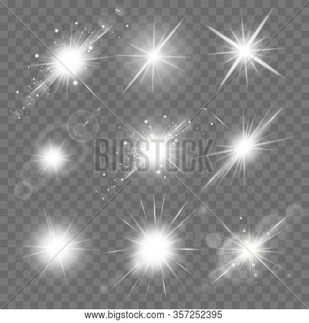 Glowing Lights Effect, Flare, Explosion And Stars. Special Effect Isolated On Transparent Background