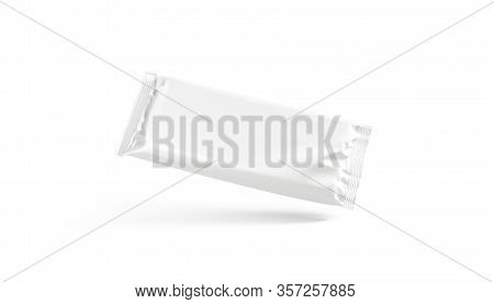 Blank White Chocolate Bar Foil Wrap Mock Up, No Gravity, 3d Rendering. Empty Slim Rectangular Block 