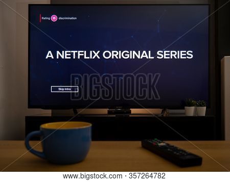Uk, March 2020: Tv Television With Netflix Original Series Title In Home