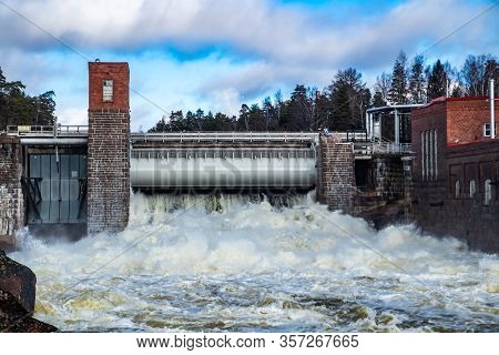 Hydroelectric Power Generation Plant And Ankkapurha Industrial Museum At Kymijoki River, Finland.