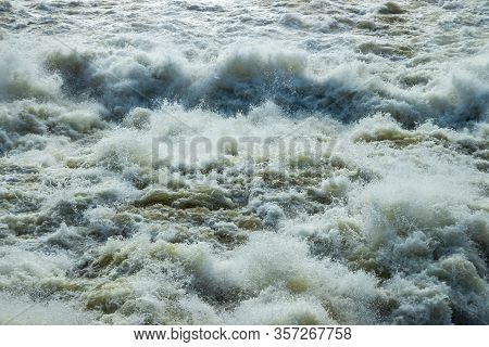 Splashing Water Waves On The Spring Fast River