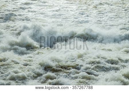 Splashing Water Waves On The Spring Fast River