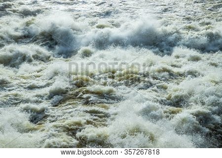 Splashing Water Waves On The Spring Fast River