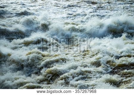 Splashing Water Waves On The Spring Fast River