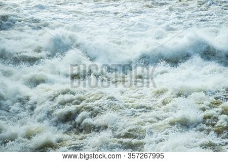 Splashing Water Waves On The Spring Fast River