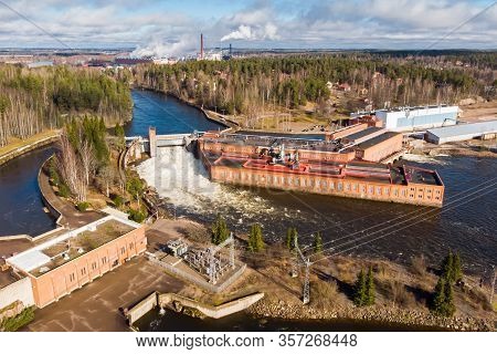 Aerial View Of Hydroelectric Power Generation Plant And Ankkapurha Industrial Museum At Kymijoki Riv