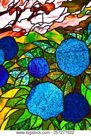 White Sulphur Springs, Wv / Usa - August 9, 2018: A Close Up Image Of Colorful Stained Glass Details