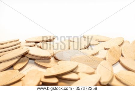 Plate Jointer Biscuit, Small Pile Of Plate Jointer Biscuit Isolated On White