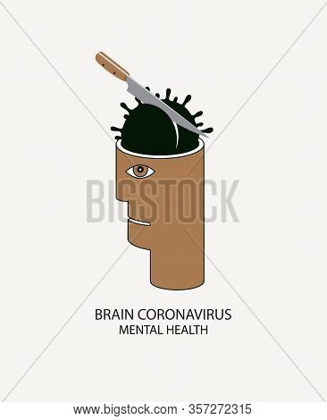Vector Banner With A Knife That Kills The Virus Covid-19 In The Human Head. Brain Coronavirus, Menta