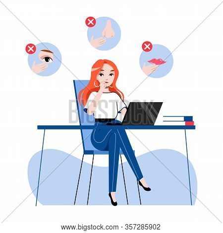Concept Of Personal Hygienic, Precautionary Measures For Avoidance Viruses Infection. Woman Office W