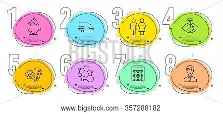 Businessman Person, Truck Delivery And Calculator Signs. Timeline Steps Infographic. Integrity, Rest