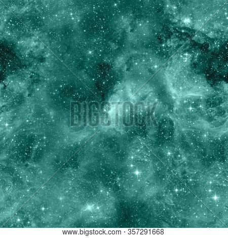 Galaxy Fabric Seamless Pattern. Turqouise Abstract Background. Design For Wrapping Paper, Yoga Mat O