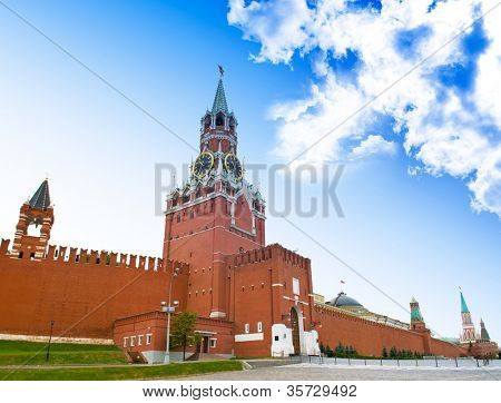 러시아 모스크바의 붉은 광장 크렘린 Spasskaya 타워