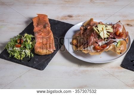 Set With Toast Salmon And Mix Salad