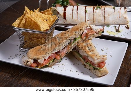 Italian Ciabatta Panini Sandwich With Chicken