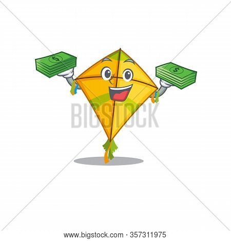 Happy Face Kite Character Having Money On Hands