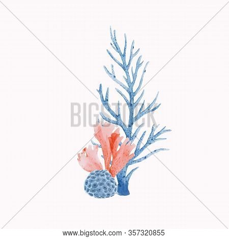 Beautiful Vector Underwater Composition With Watercolor Sea Life Stock Illustrations.