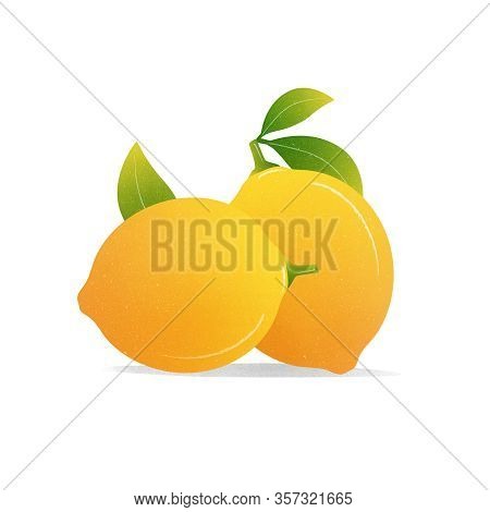 Fresh lemon fruit with leaves, label design template, illustration isolated on white background.