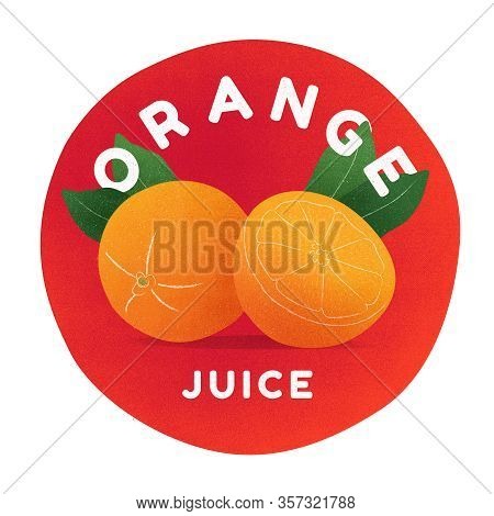Natural Orange Juice Label Design Template. Illustration Isolated On White Background.