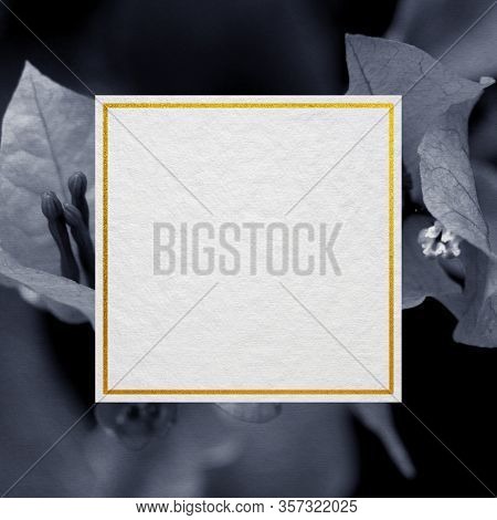 Premium Wedding Invitation Template Of Bougainvillea Flower With Golden Yellow Frame. Wedding Invita